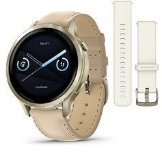 Смарт-часы Garmin Venu 4 (41 мм) лунное золото с силиконовым ремешком цвета слоновой кости и песочным кожаным 010-03013-03 фото