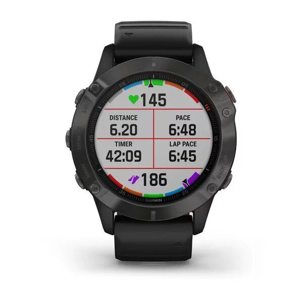 Смарт-часы Garmin fenix 6 Pro Sapphire углеродно-серые DLC с черным ремешком 010-02158-11 фото