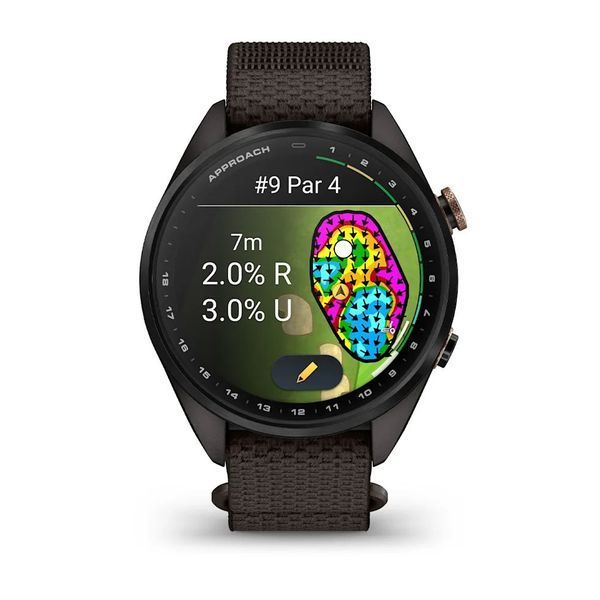 Смарт-годинник Garmin Approach S72 (43 мм) карбоново-сірий DLC титан бронзовий/сірий тканинний ремінець ComfortFit 010-04147-02 фото