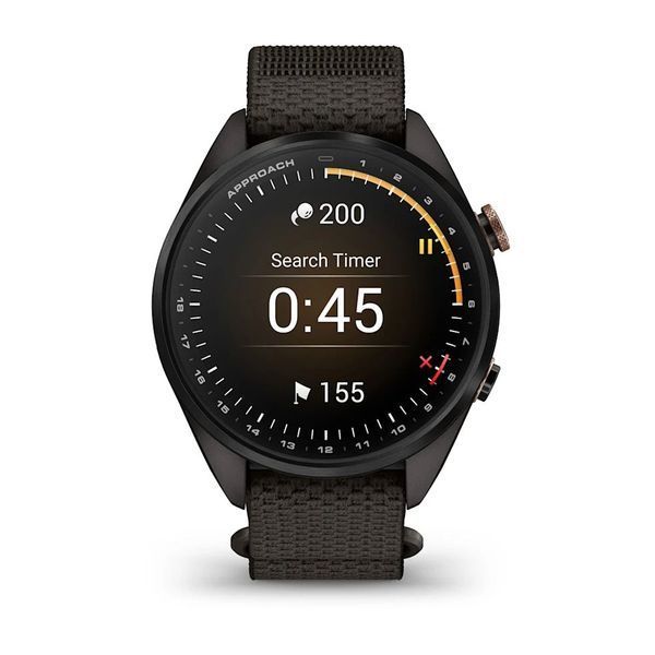 Смарт-годинник Garmin Approach S72 (43 мм) карбоново-сірий DLC титан бронзовий/сірий тканинний ремінець ComfortFit 010-04147-02 фото