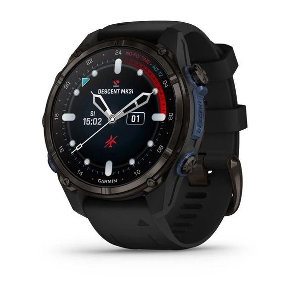 Смарт-часы Garmin Descent Mk3i (43 мм) карбоново-серые DLC титановые с черным силиконовым ремешком 010-02753-11 фото