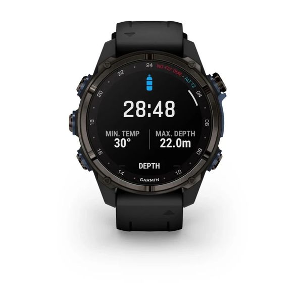 Смарт-годинник Garmin Descent Mk3i (43 мм) карбоново-сірий DLC титановий з чорним силіконовим ремінцем 010-02753-11 фото