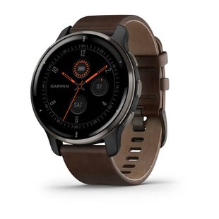 Смарт-годинник Garmin Venu 2 Plus графітовий з коричневим шкіряним ремінцем 010-02496-15 фото