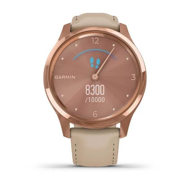 Смарт-часы Garmin vivomove Luxe с розово-золотистым корпусом и бежевым ремешком 010-02241-21 фото