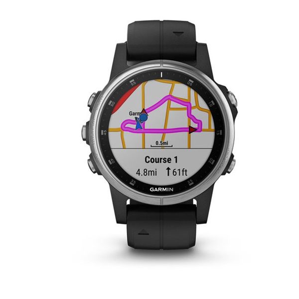 Смарт-часы Garmin fenix 5S Plus серебристо-черные с черным ремешком 010-01987-21 фото