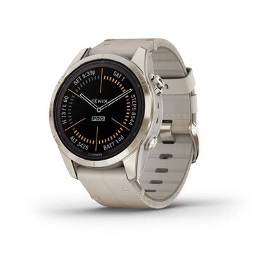 Смарт-часы Garmin fenix 7S Pro Sapphire Solar Edition нежно-золотистые с кожаным ремешком цвета известняка 010-02776-30 фото