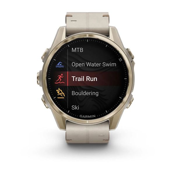 Смарт-годинник Garmin fenix 8 AMOLED (43 мм) Sapphire золотистий/вапняково-сірий шкіряний ремінець ексклюзив 010-02903-40 фото