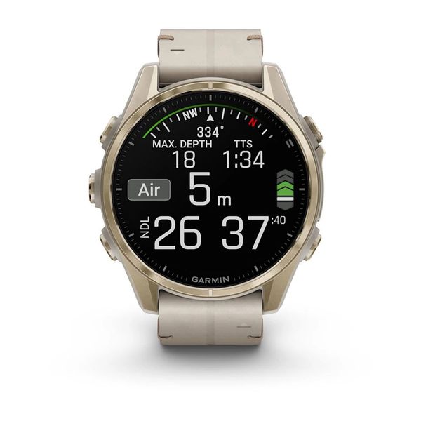 Смарт-годинник Garmin fenix 8 AMOLED (43 мм) Sapphire золотистий/вапняково-сірий шкіряний ремінець ексклюзив 010-02903-40 фото