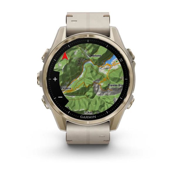 Смарт-годинник Garmin fenix 8 AMOLED (43 мм) Sapphire золотистий/вапняково-сірий шкіряний ремінець ексклюзив 010-02903-40 фото