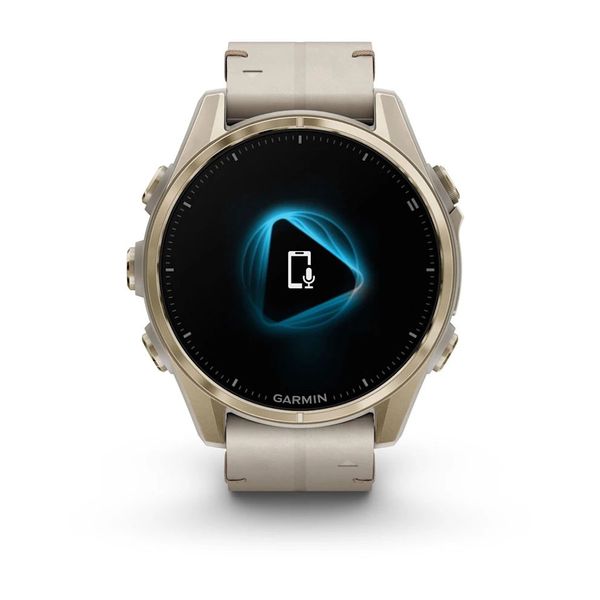 Смарт-годинник Garmin fenix 8 AMOLED (43 мм) Sapphire золотистий/вапняково-сірий шкіряний ремінець ексклюзив 010-02903-40 фото