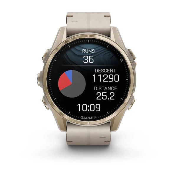 Смарт-годинник Garmin fenix 8 AMOLED (43 мм) Sapphire золотистий/вапняково-сірий шкіряний ремінець ексклюзив 010-02903-40 фото