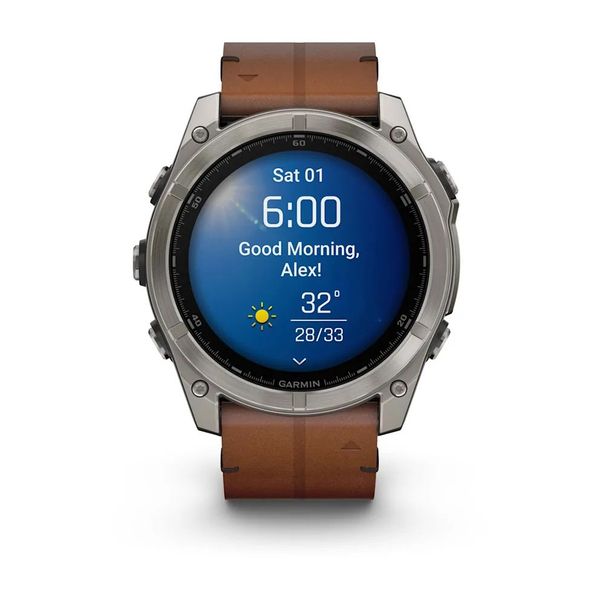 Смарт-годинник Garmin fenix 8 AMOLED (51 мм) Sapphire карбоново-сірий DLC з каштановим шкіряним ремінцем 010-02905-40 фото