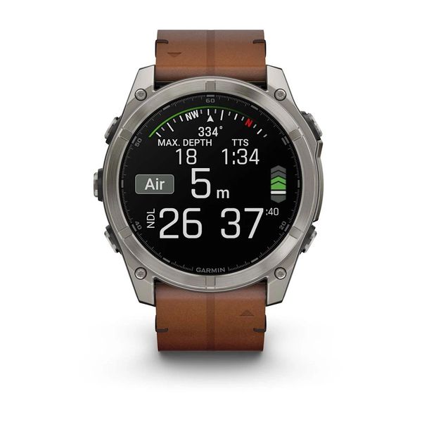 Смарт-годинник Garmin fenix 8 AMOLED (51 мм) Sapphire карбоново-сірий DLC з каштановим шкіряним ремінцем 010-02905-40 фото