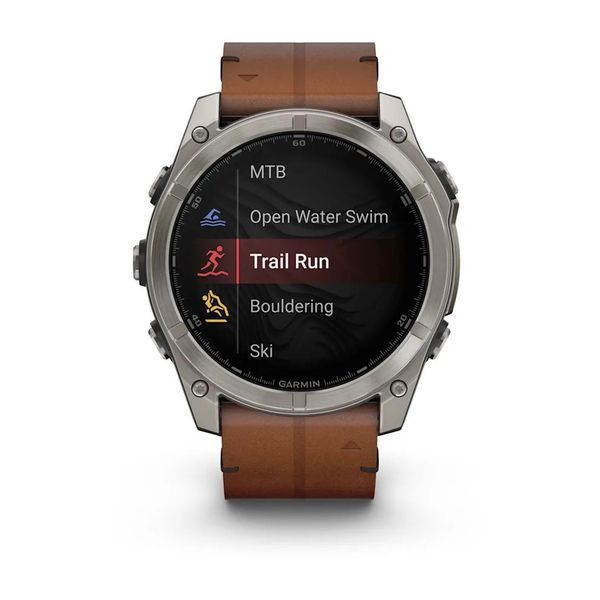 Смарт-годинник Garmin fenix 8 AMOLED (51 мм) Sapphire карбоново-сірий DLC з каштановим шкіряним ремінцем 010-02905-40 фото