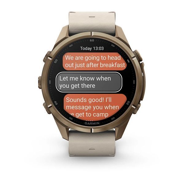 Смарт-годинник Garmin fenix 9 Pro (43 мм) inReach осінньо-золотистий титан/слонова кістка зі шкіряним ремінцем 010-04335-41 фото