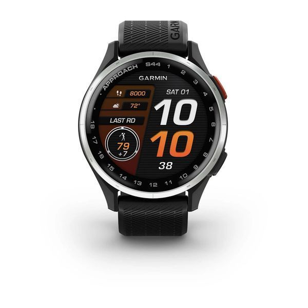 Смарт-годинник Garmin Approach S44 зі сріблястим алюмінієвим безелем та чорним ремінцем + датчики для гольфу Approach CT1 010-03009-02 фото