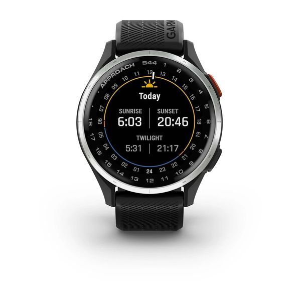 Смарт-годинник Garmin Approach S44 зі сріблястим алюмінієвим безелем та чорним ремінцем + датчики для гольфу Approach CT1 010-03009-02 фото