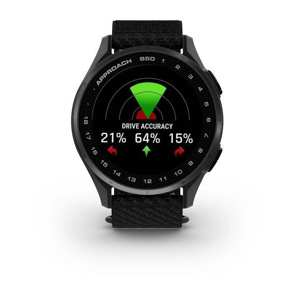 Смарт-годинник Garmin Approach S50 зі сланцевим алюмінієвим безелем та чорним нейлоновим ремінцем ComfortFit 010-03010-00 фото