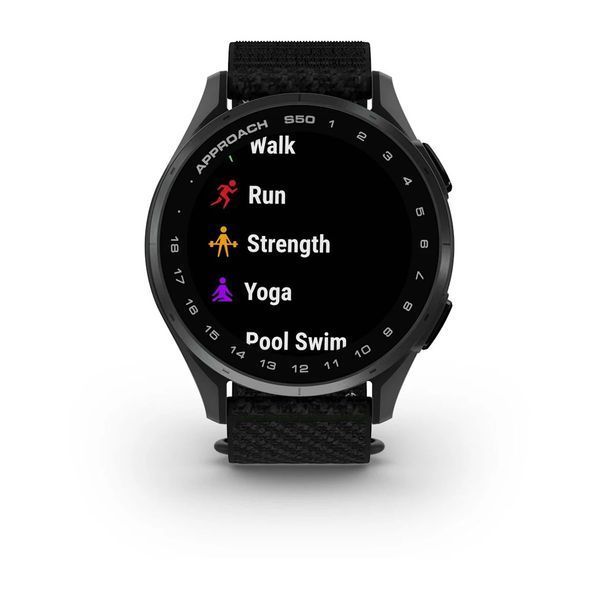 Смарт-годинник Garmin Approach S50 зі сланцевим алюмінієвим безелем та чорним нейлоновим ремінцем ComfortFit 010-03010-00 фото