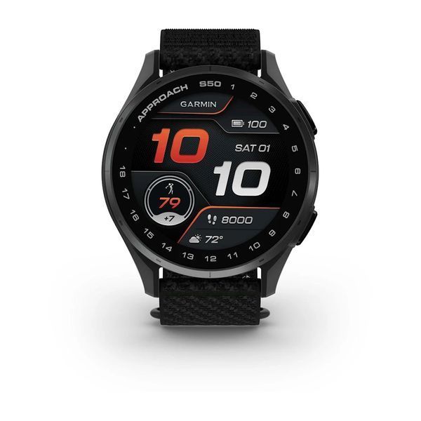 Смарт-годинник Garmin Approach S50 зі сланцевим алюмінієвим безелем та чорним нейлоновим ремінцем ComfortFit 010-03010-00 фото