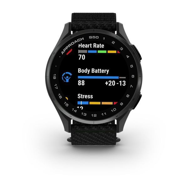 Смарт-годинник Garmin Approach S50 зі сланцевим алюмінієвим безелем та чорним нейлоновим ремінцем ComfortFit 010-03010-00 фото