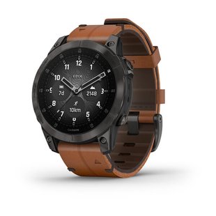 Смарт-часы Garmin epix Gen 2 Sapphire черные титановые с каштановым кожаным ремешком 010-02582-30 фото