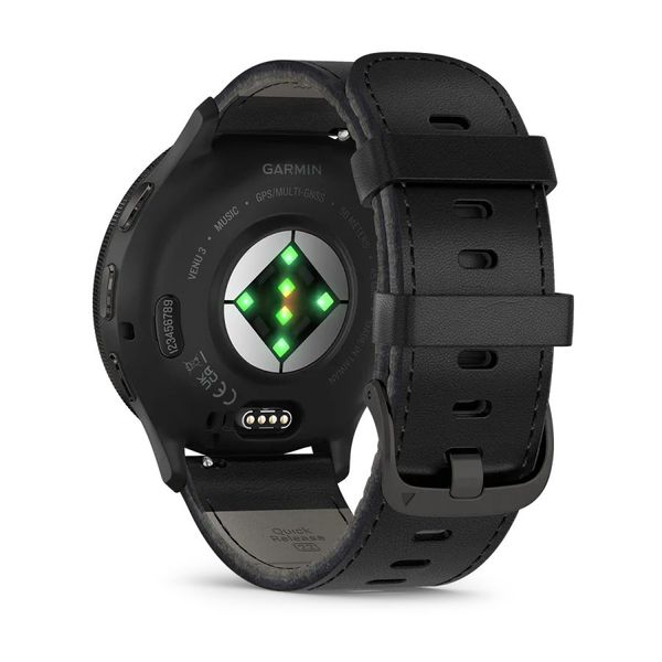 Смарт-часы Garmin Venu 3 черные со сланцевым стальным безелем и кожаным ремешком 010-02784-52 фото