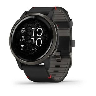 Смарт-часы Garmin Venu 2 черные с черным безелем и кожаным ремешком 010-02430-21 фото